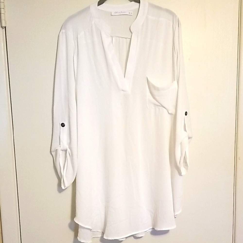 All in Favor Cream 3/4 Sleeve Mandarin Collar Blouse